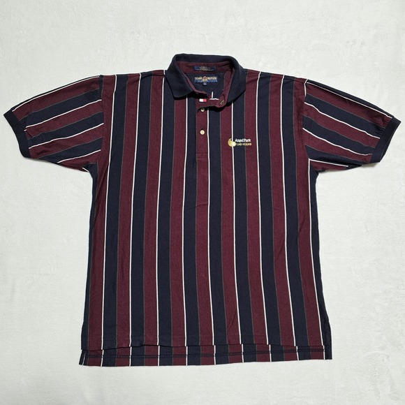 Vtg Tommy Hilfiger Golf Shirt Mens Sz M Vertical Stripes Angel Park Las Vegas - Picture 1 of 11